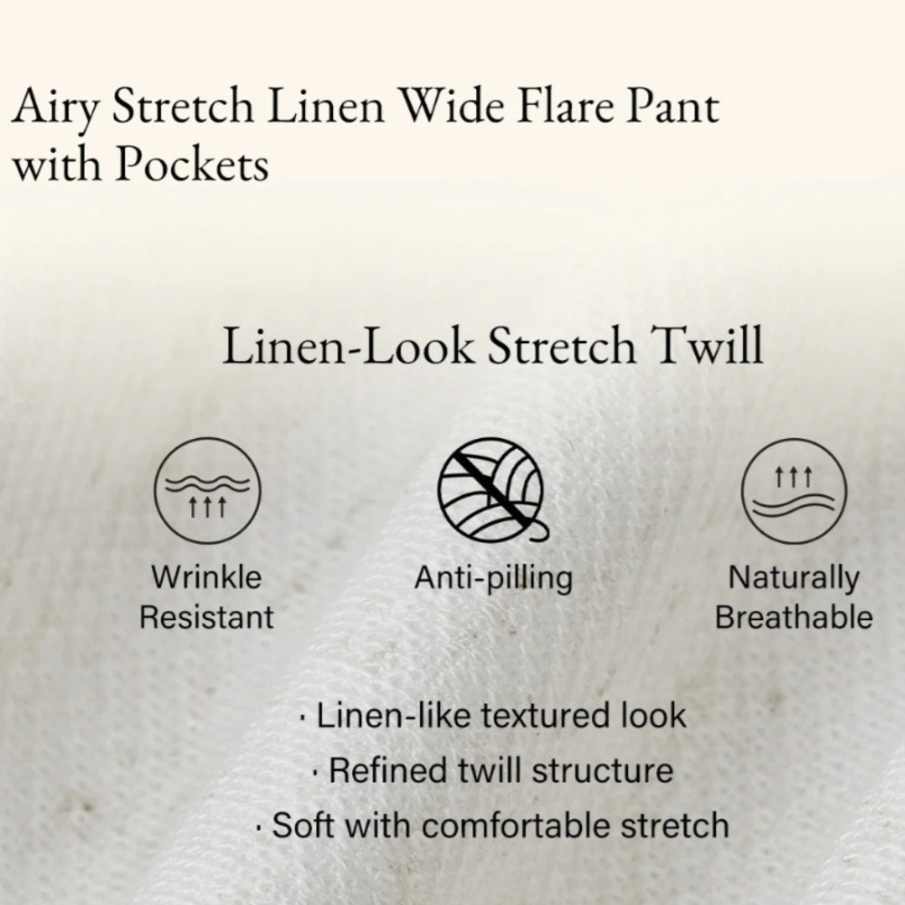 NWT OGL Airy Stretch Linen Wide Flare Pants M/P White Pleated High Waist Pockets - Picture 7 of 11